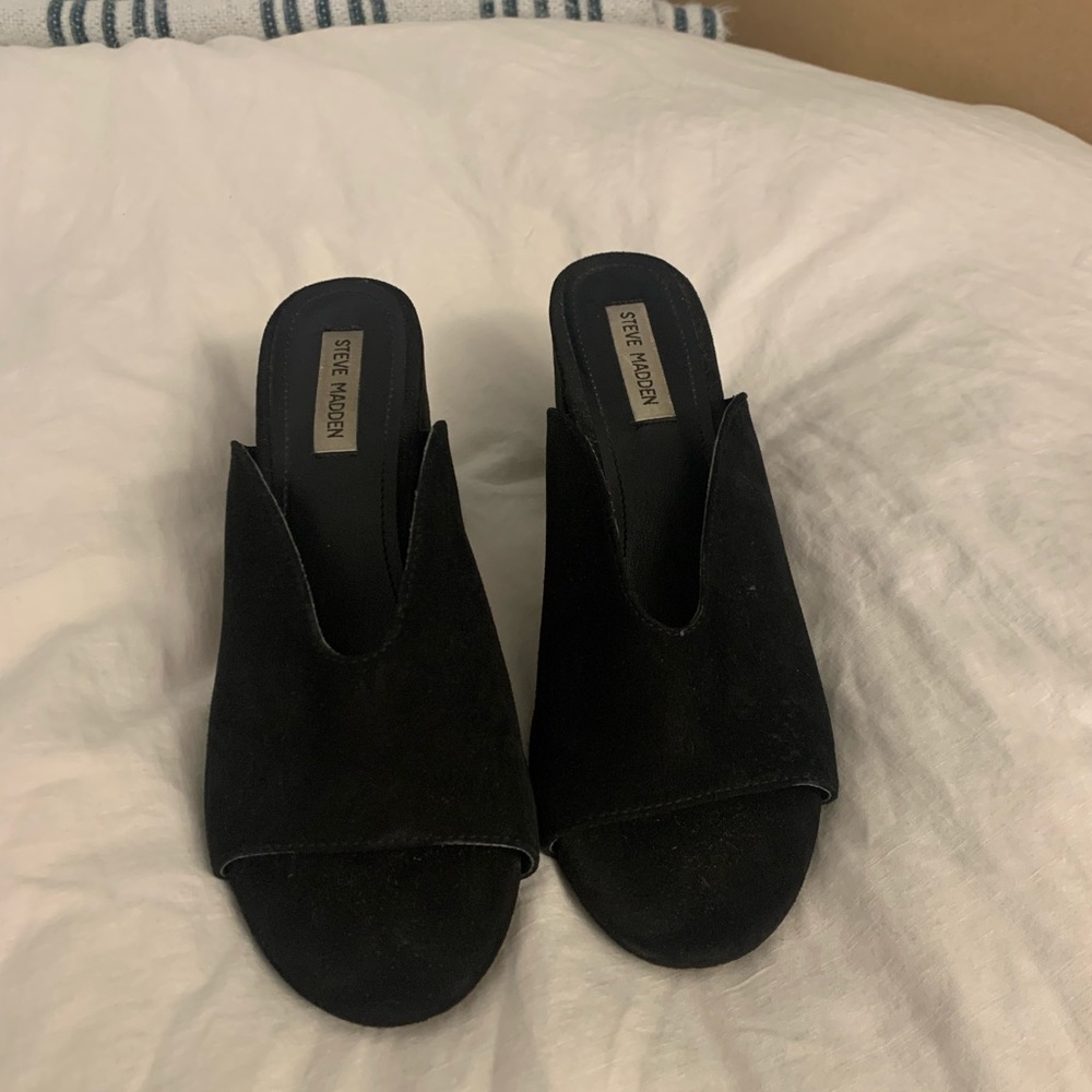 Steve Madden Black Suede Mules
